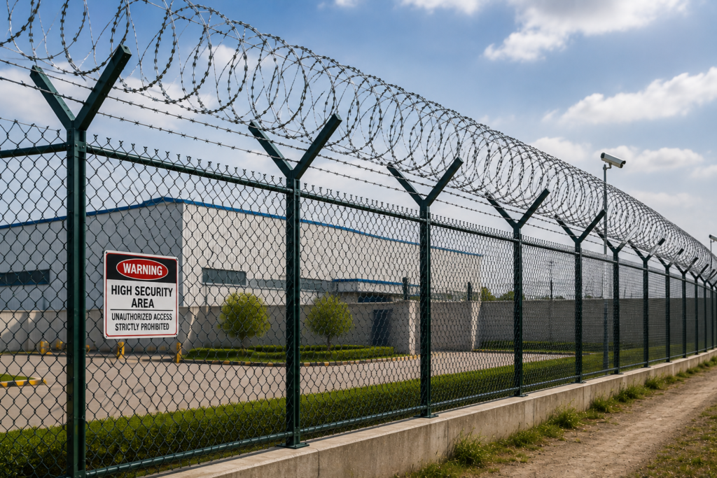 High-Security Fence Along Industrial Compound